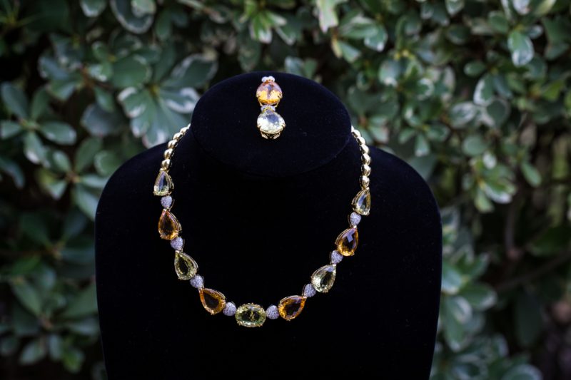 18k Yellow Gold Pear Pave Diamond, Citrine & Lemon Quartz Statement Necklace Leon's Beverly Hills